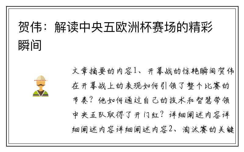 贺伟：解读中央五欧洲杯赛场的精彩瞬间