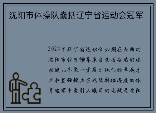 沈阳市体操队囊括辽宁省运动会冠军